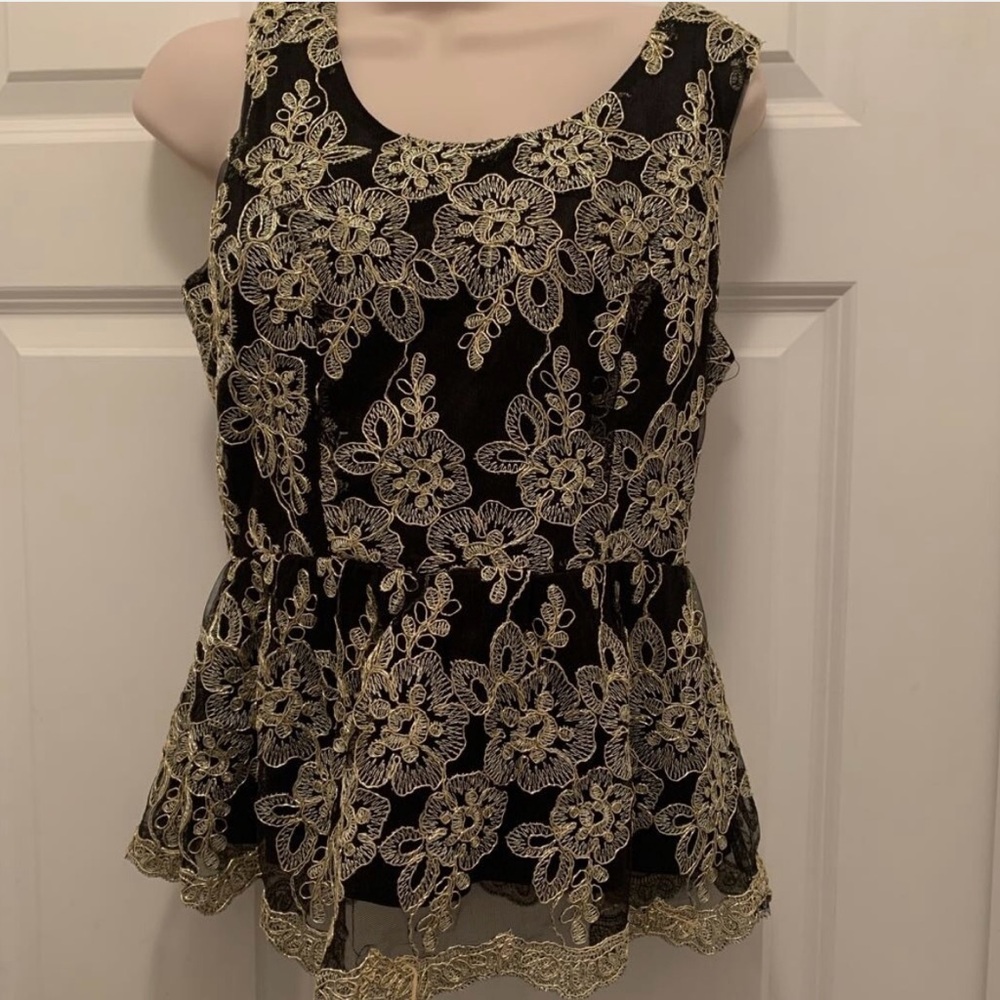 Vintage Embroidered Black and Gild Peplum Top